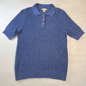 Appleseed's Womens Linen Cotton Blend Sweater Sz Med Blue Rib-Knit Short Sleeve